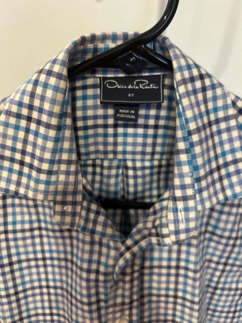 Oscar de la Renta Blue and White Check Button-Down Shirt